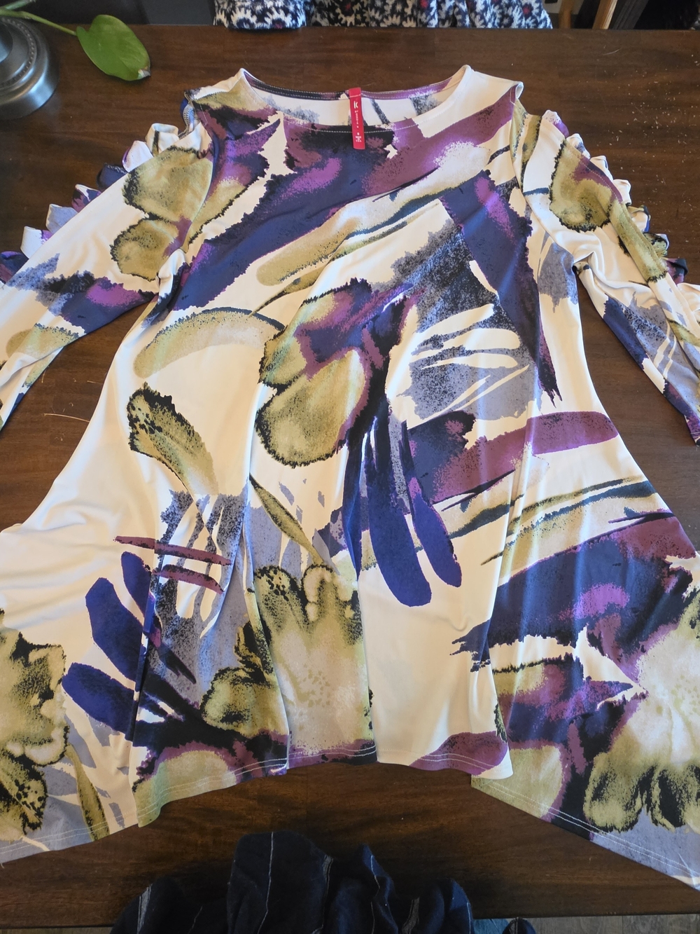 IC Collection Watercolor Watercolor Floral Cold Shoulder Long Sleeve Blouse S